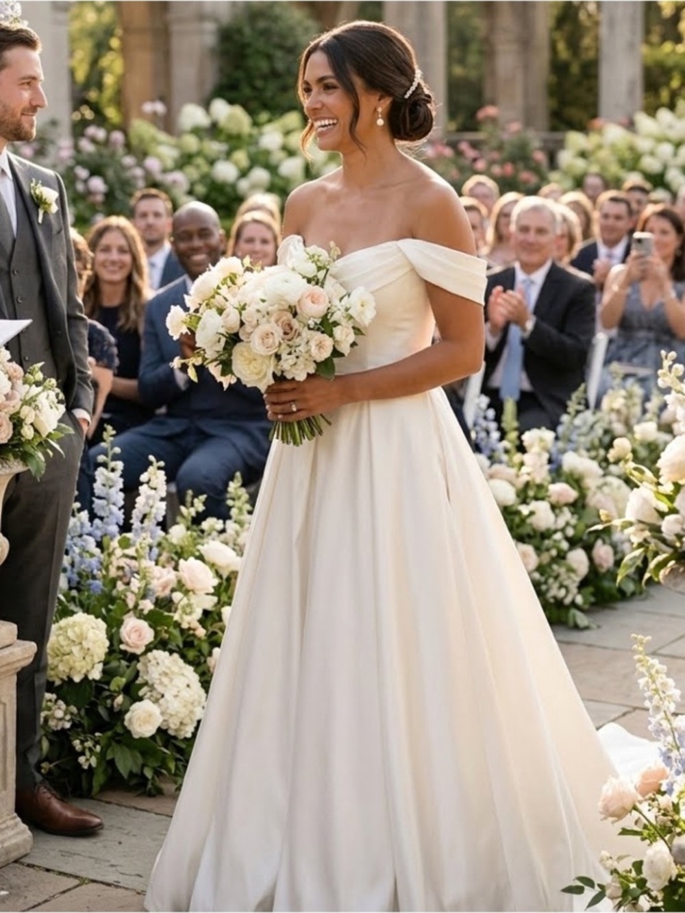 New Lulus  Extraordinary Vow Off-the-Shoulder White A-Line Wedding Gown Sz Large